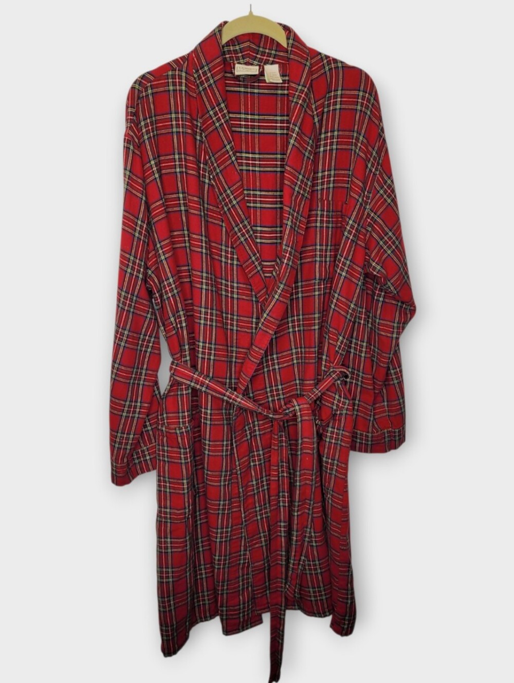 LL Bean Lightweight Scotch Plaid Flannel Robe L Red